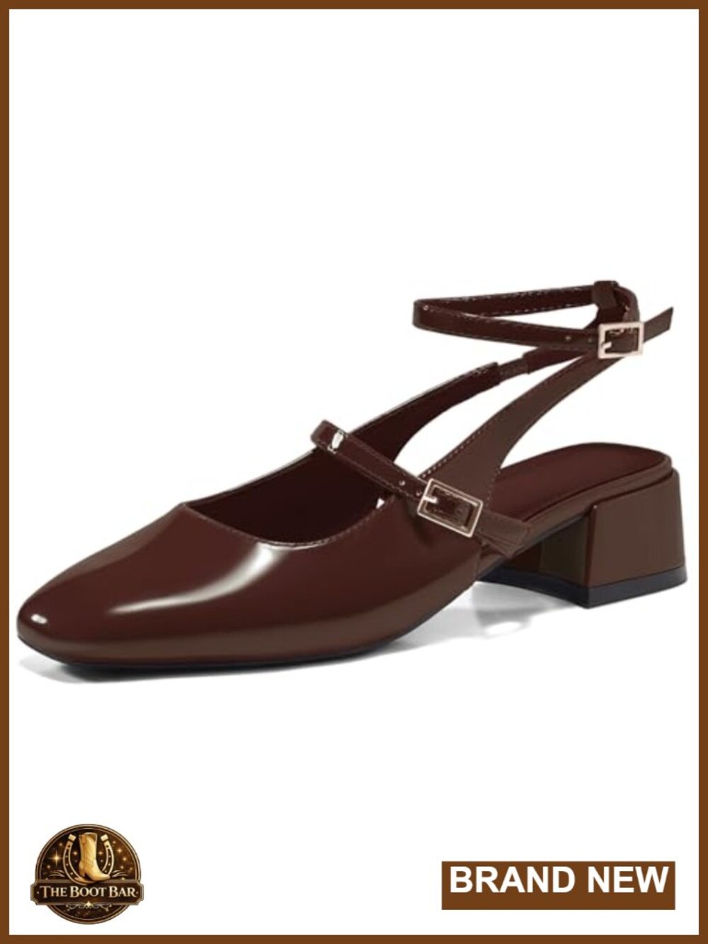 Mary Jane Chunky Low Heels Closed Square Toe Ankle Strap Pumps Faux Leather